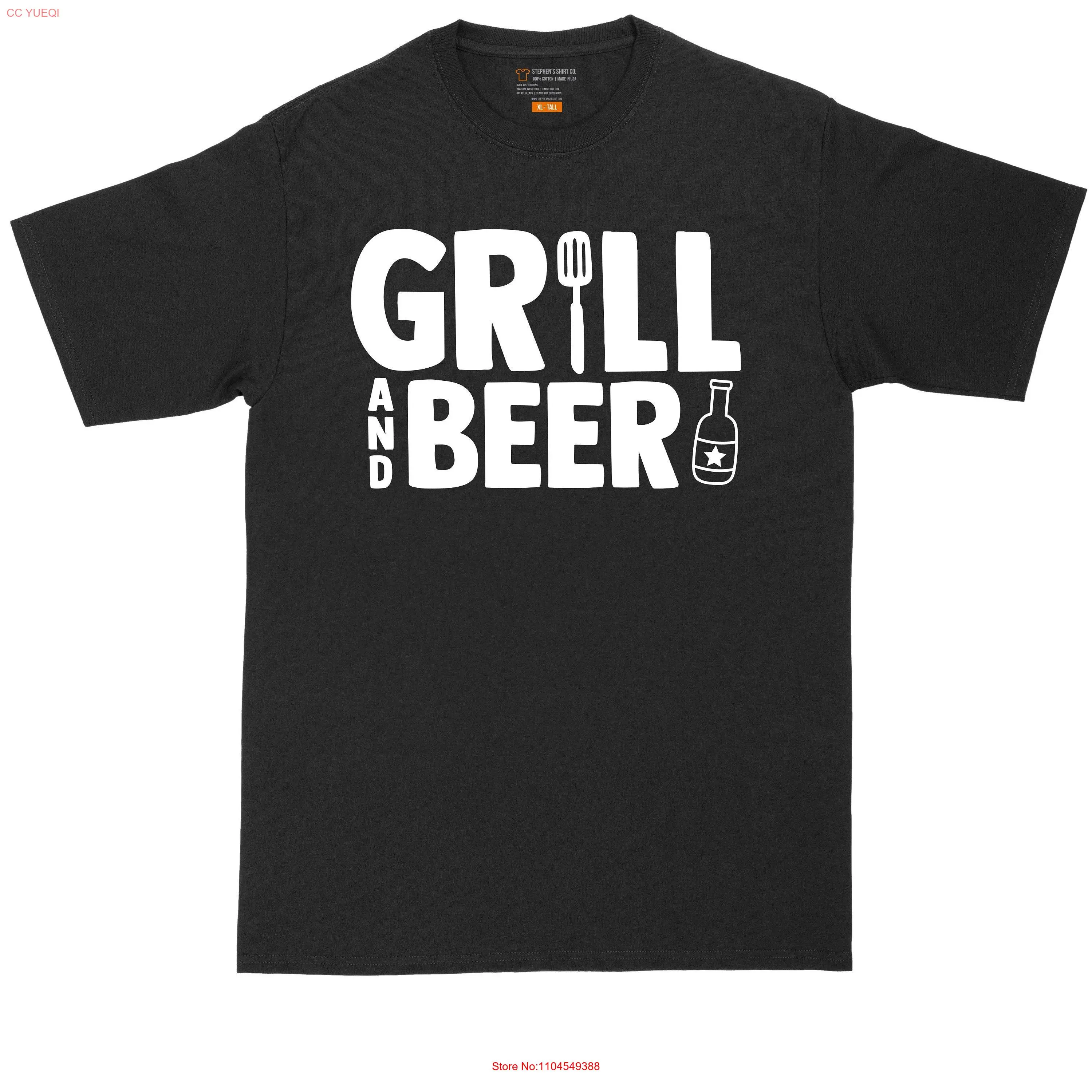 Grill and Beer Grilling Smoking T Shirt Mens Big Tall long or short sleeves