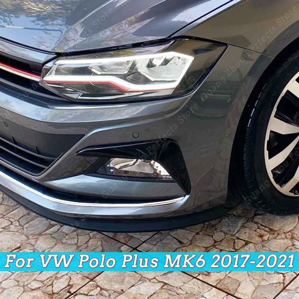 

2Pcs For VW Polo Plus MK6 2017-2021 Front Bumper Fog Light Eyebrows Spoiler Decorative Trim Wind Knife Sticker Body Kits Tuning