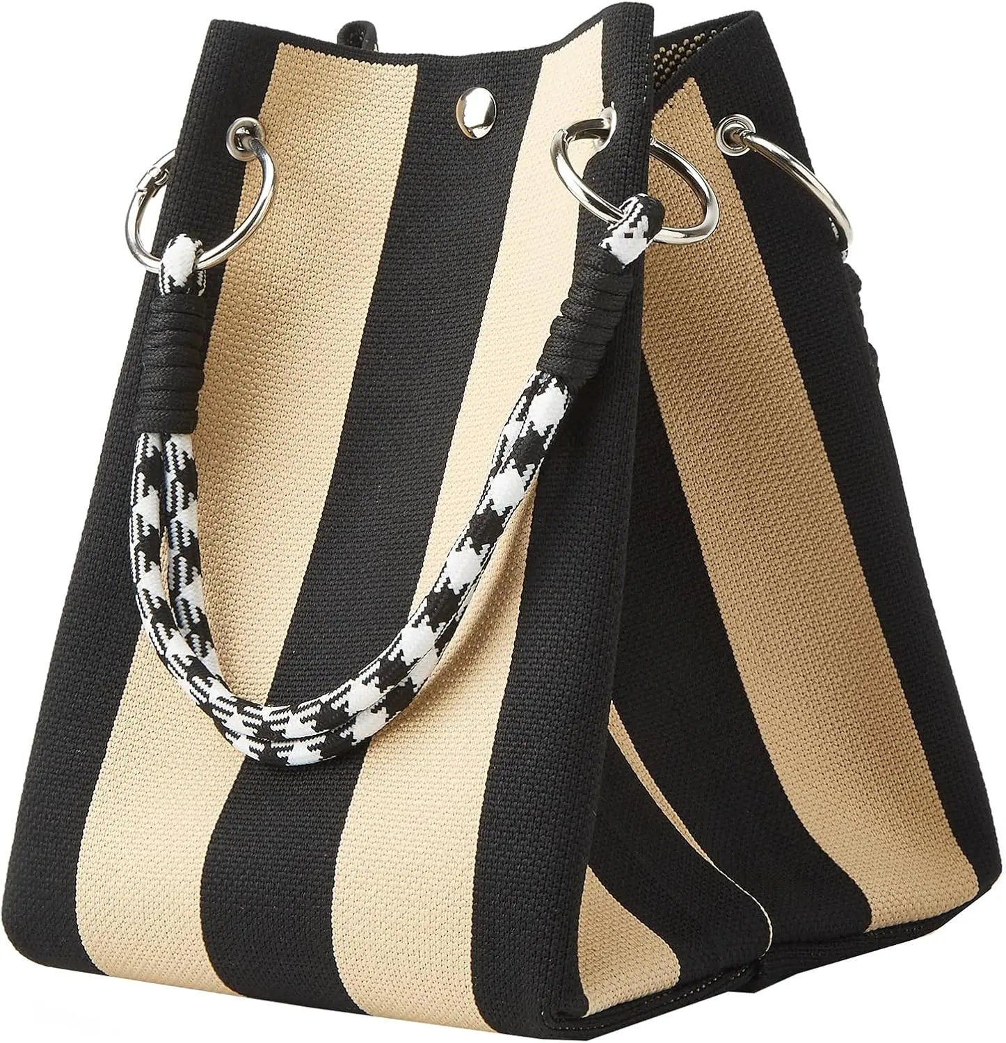 Korean Style Mini Knit Tote Bag Women Striped Crochet Bucket Handbag Lightweight Summer Daily Shoulder Purse For Vacation