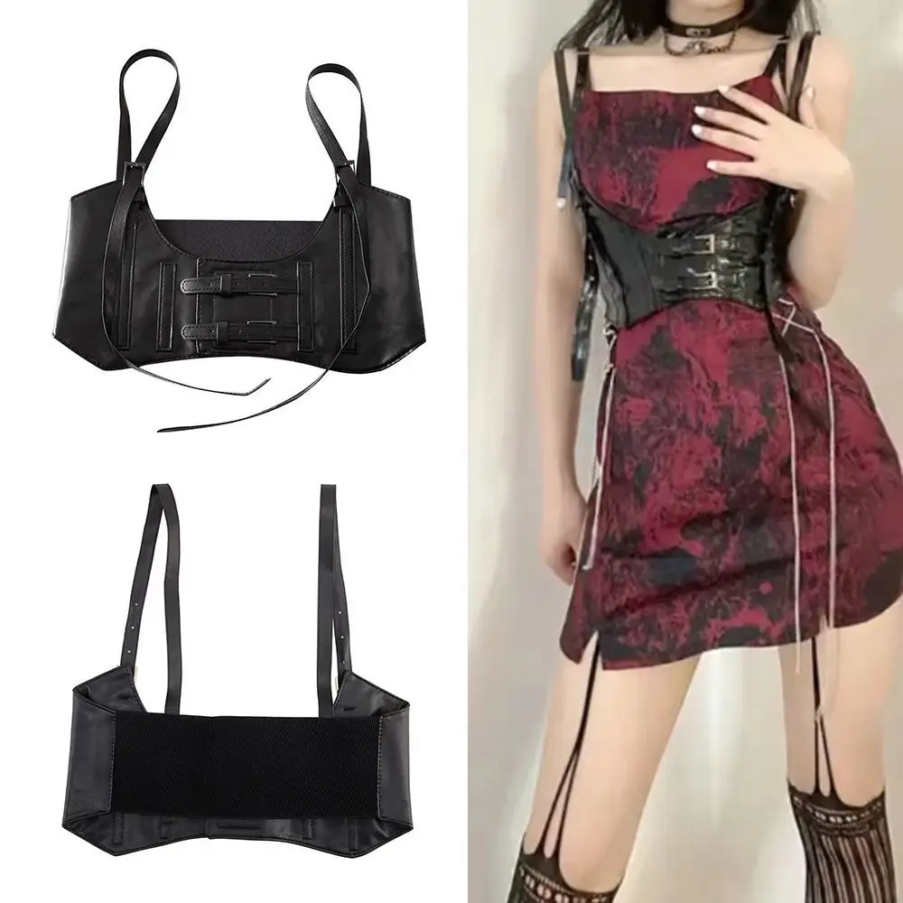 Korset Pinggang Kulit PU Model Underbust, Dapat Disesuaikan, Gaya Gothic, Tali Pengikat Mewah Retro dengan Tali Ikat