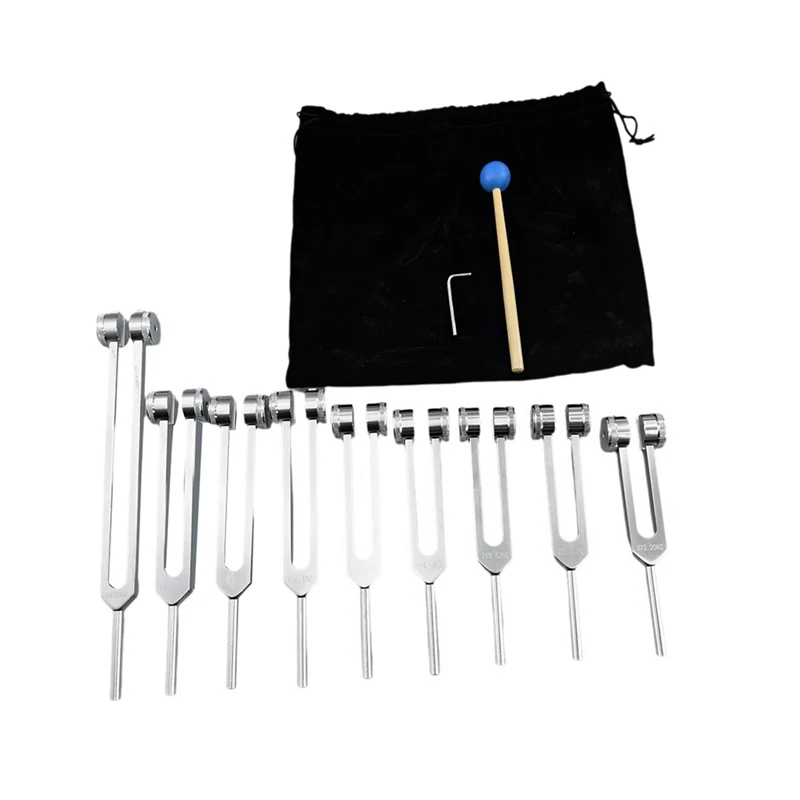 Aluminum Alloy Chakra Tuning Forks Set With Hammers For Healing, Sound Therapy, Meditation, Yoga