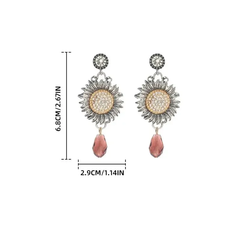 أقراط نسائية بوهيمية عتيقة من الزركون عباد الشمس هدية أنيقة للحفلات #6