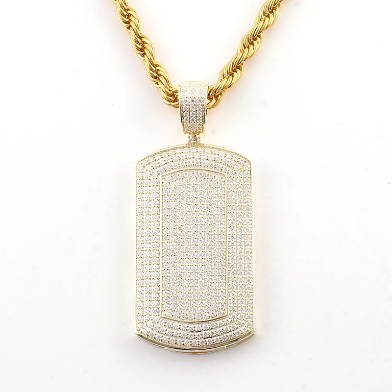 Provence Full Round Moissanite with GRA Certified Solid 925 Silver Yellow Gold Plated Man Dog Tag Pendant Hip Hop Jewelry