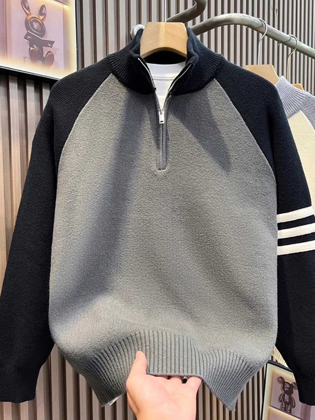 

2025 New f Zipper Stand Collar Men's Sweater Casual Versatile Knitted Top Trendy Color Blo Outerwear for Autumn Winter