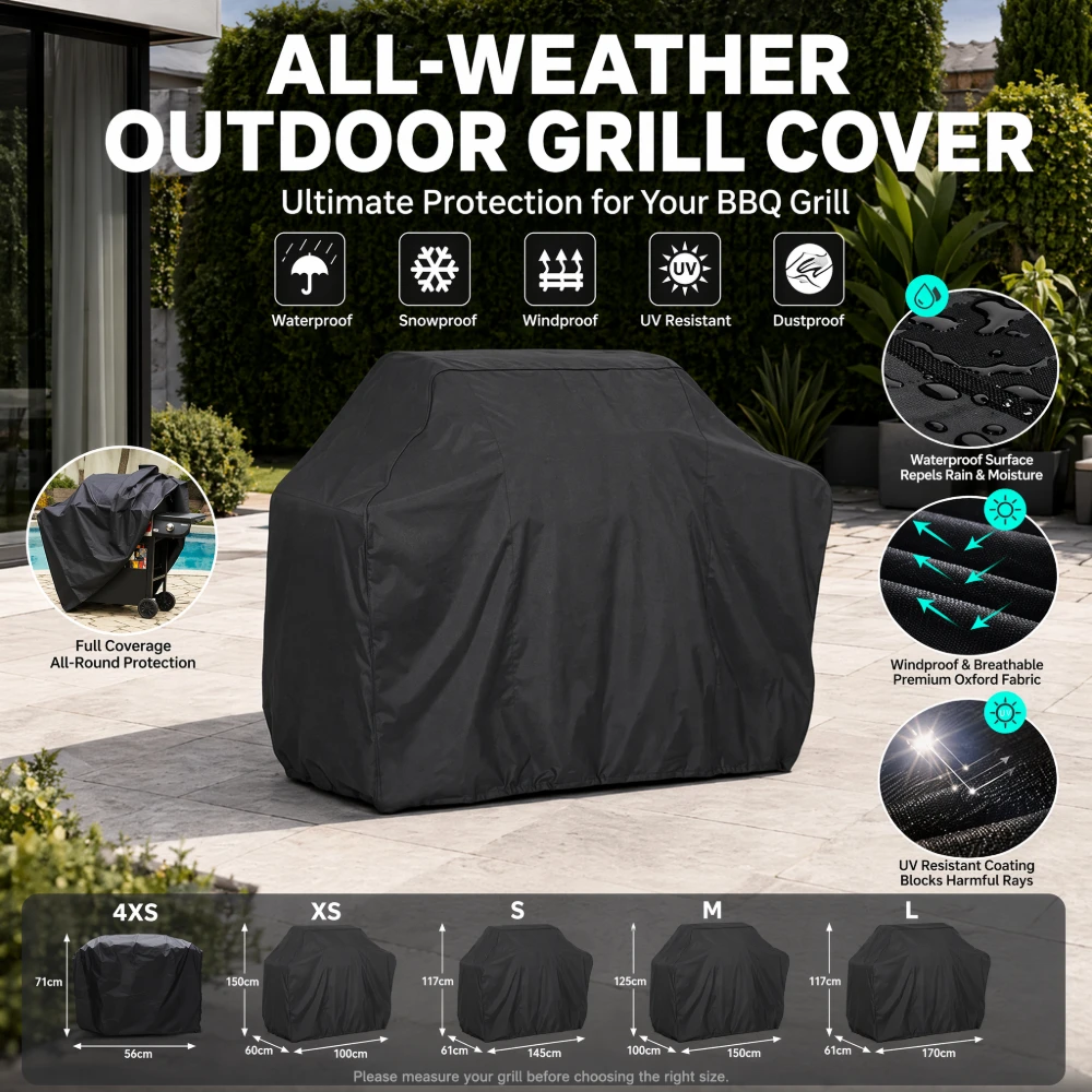 8 Size Universal BBQ Grill Cover Heavy Duty Waterproof Anti-Dust Outdoor Rain Protective Cover for Weber Charbroil  4