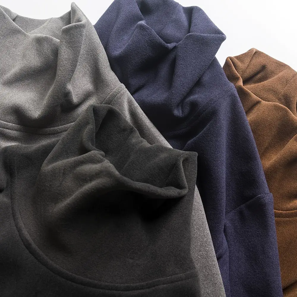 تي شيرت ناعم من Thiened Nano ذو ياقة عالية مخملي على الوجهين بقصة ضيقة وقاعدة ألوان كلاسيكية irt رقعة الكوع للرجال محبوكة... #2