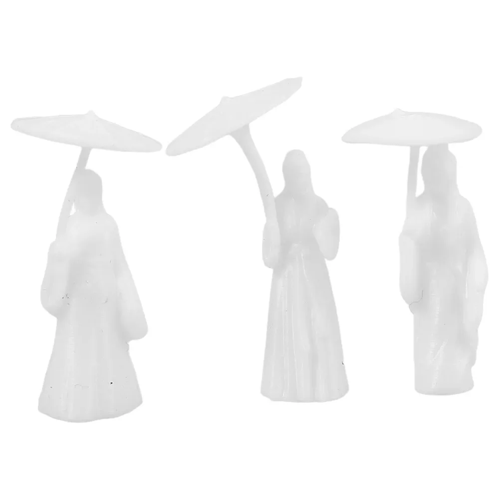 

3pcs Craft Resin Ancient Umbrella Girl Figurines Classical Waterproof Girl Statue Chinese Style Miniature Ornaments Gift