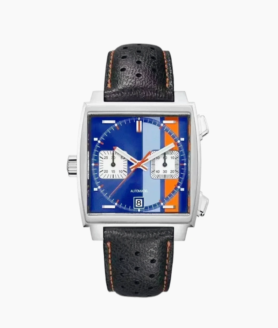 Male Chronograph Watches Precise VK63 Quartz Movement Solid 904L Stainless Steel Shell Clear Sapphire Crystal White Black Blue
