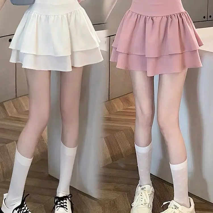 

2025 New Sle Cake Skirt High Waist f-length Slimming Puffy Sweet ort A-line Loose Polyester Summer Women's Skirt