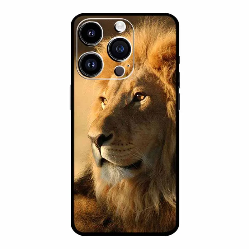 For  iphon 14 Luxury Phone Case Apple iphone14 pro pro max Plus Black TPU Soft Cover Silicone Shield Animal Lions Tiger Bunper