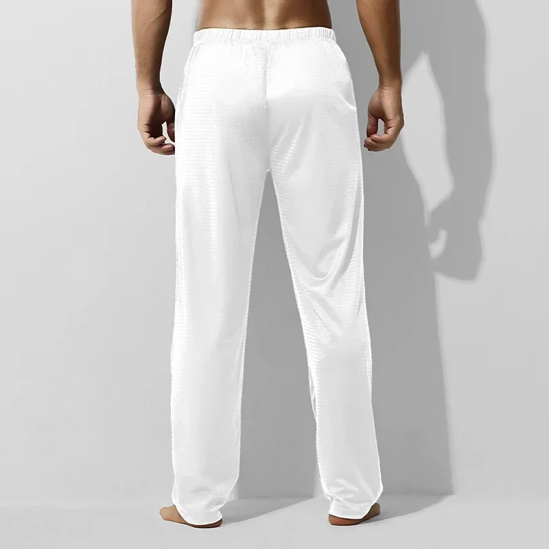 

2PC Men's summer ice silk casual long pants, air-conditioned pants, thin spring and autumn loose large-sized summer home pants