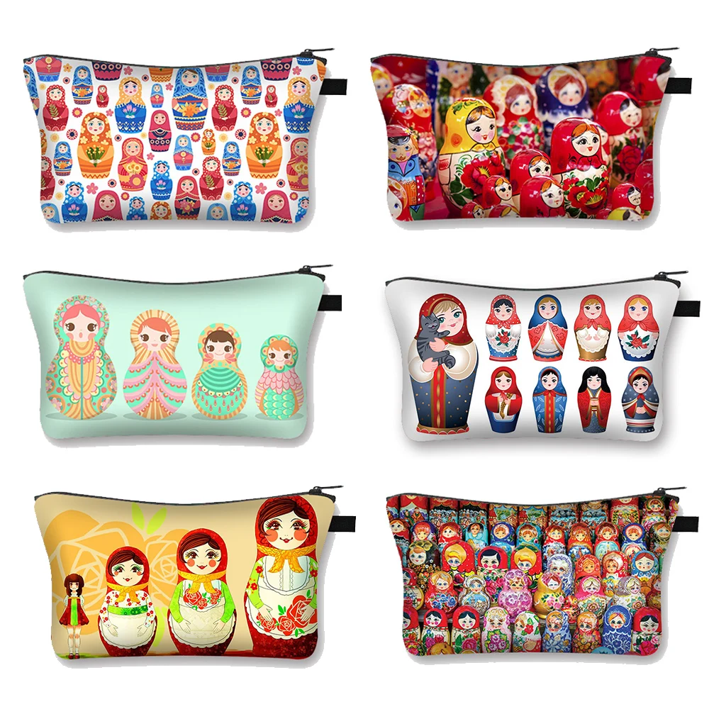 Russian Nesting Doll Cosmetic Case Wooden Snowman Women Makeup Bags Matryoshka Toiletry Bag Ladies Cosmetic Bag Christmas Gifts