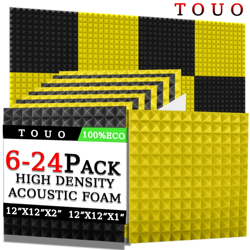 

TOUO 6/12/24 Pcs Acoustic Foam High Density Sponge Pad Home Cinema Acoustic Treatment Pyramid Soundproof Phonoabsorbing Panels