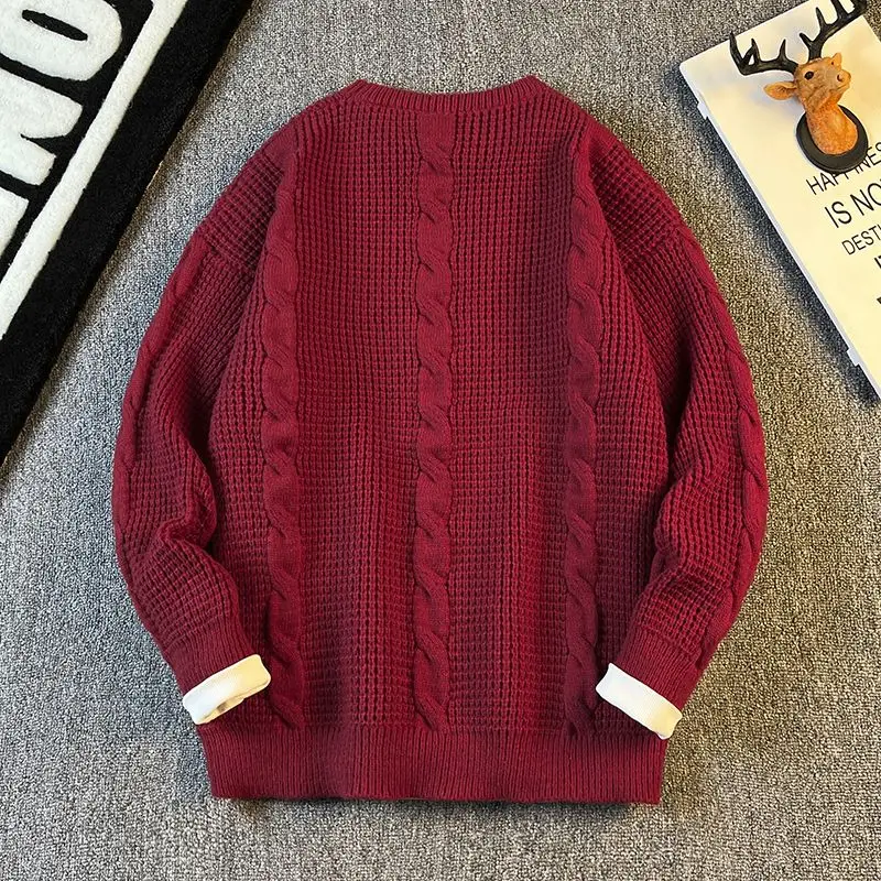 سترة رجالية محبوكة مستديرة Ne سترة تويست بسيطة بطبقة أساسية irt شتوية غير رسمية من ألياف البوليستر الناعمة مقاس أساسي