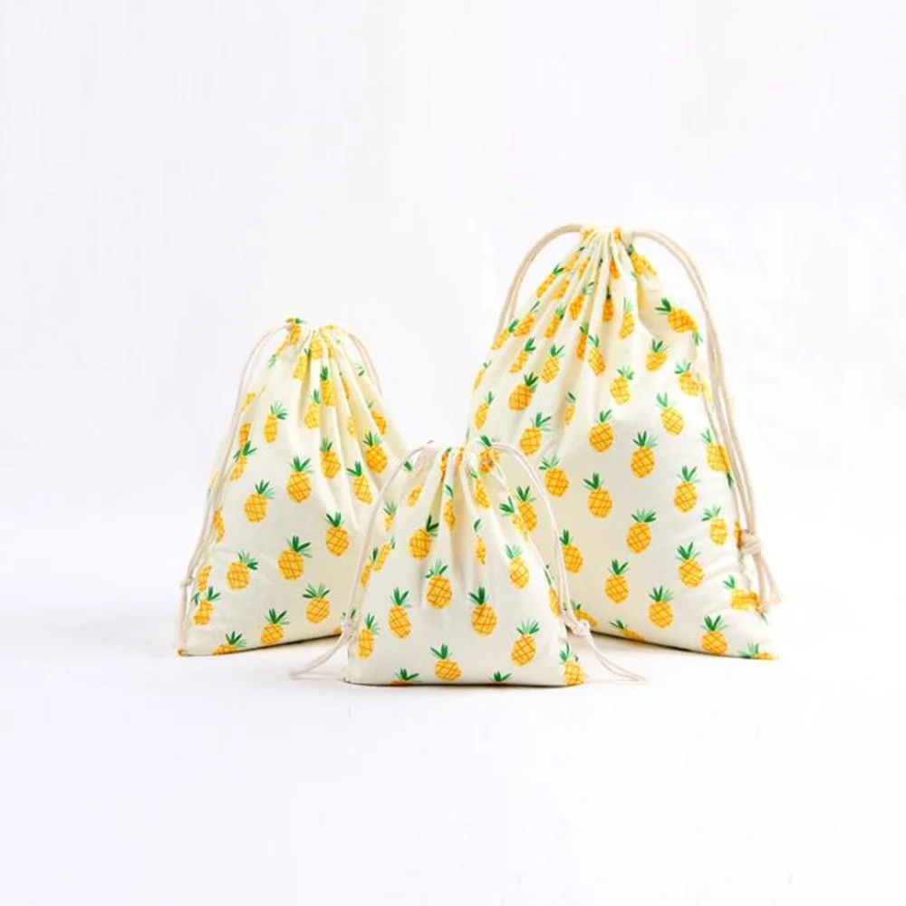 Christmas Gift Bag Cotton Linen Canvas Drawstring Sack Bags With Xmas Banana Coconut Watermelon Pineapple Fruit For Gifts