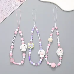 Acrylic Cute Butterfly Beaded Phone Chain Jewelry Lanyard for Women Birthday Gift Bow Flower Eyes Charm Non-slip Phone Case Rope