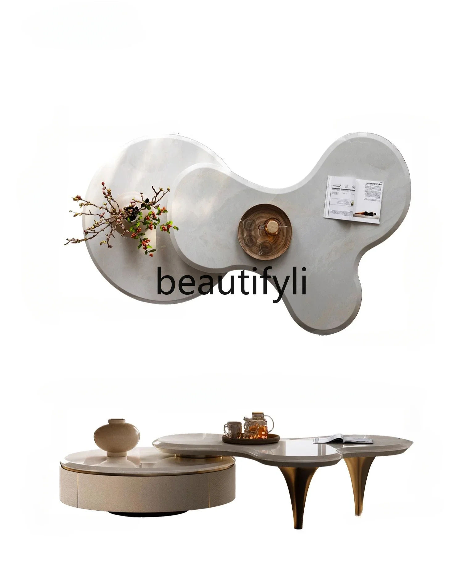 

Light luxury coffee table TV cabinet combination high-end modern simple marble special-shaped coffee table