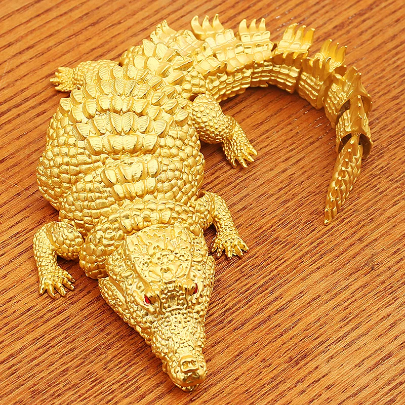 

Gold-Plated Handle Piece Crocodile Movable Joint Tea Seat Decoration Creative Large Crocodile Play Craft Metal Ornament