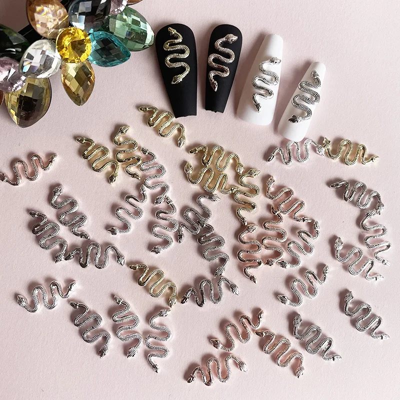 

20pcs Snake nail charms accessories gold silver rose glitter metal alloy punk Manicure decoration supplies nail art rhinestones