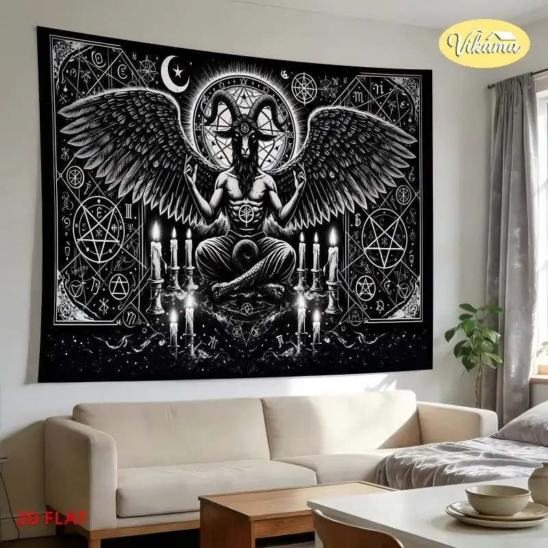Dark Goat Tapestry, Mysterious Pentagram-Inspired Decorative Hanging, Halloween Decor for the Living Room and Bedroom