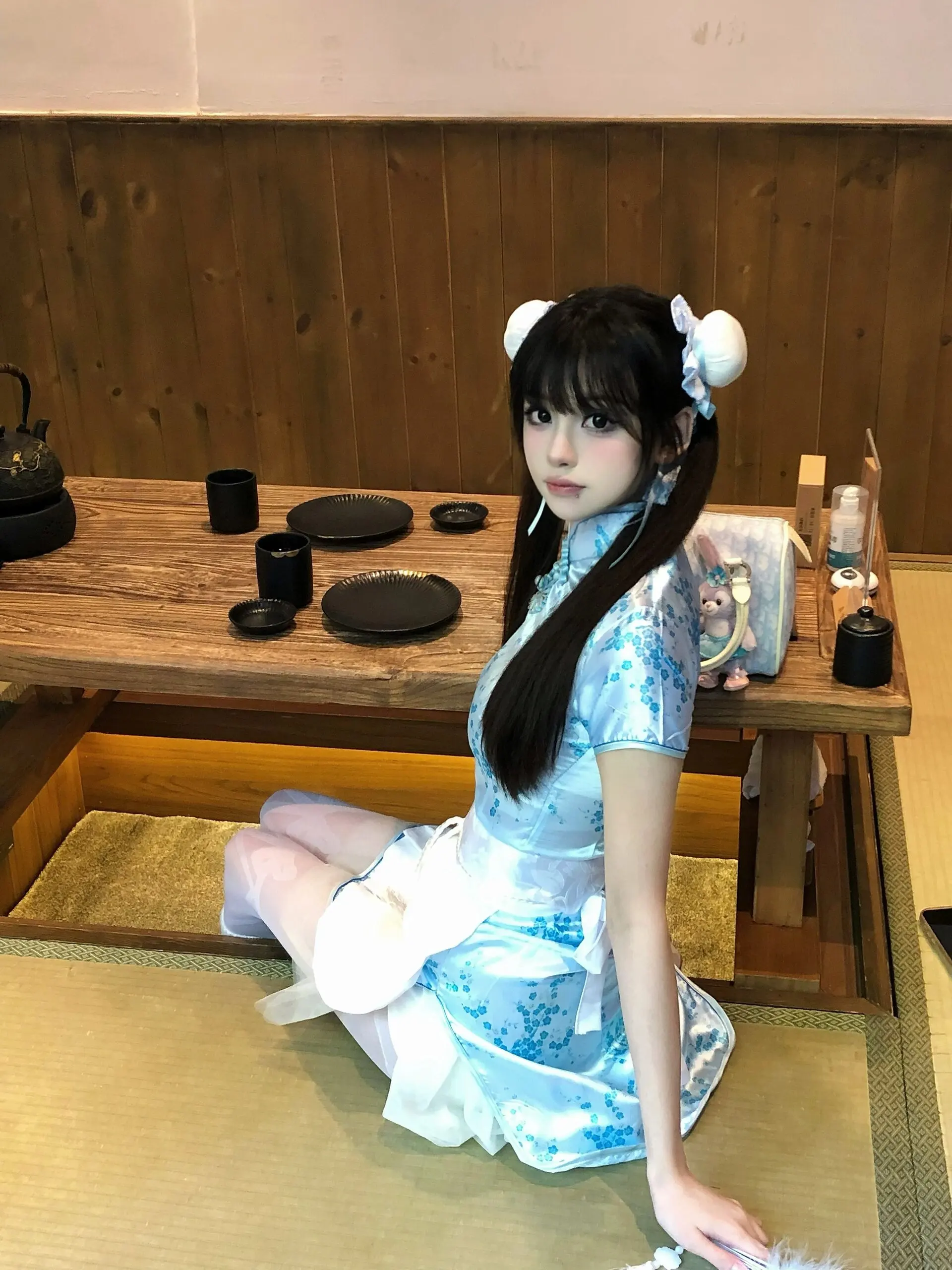 فستان تشيونغسام صيني، زي تنكري للهالوين وعيد الميلاد، زي خادمة ناعم للفتيات، زي يومي بأكمام قصيرة من مواد أخرى