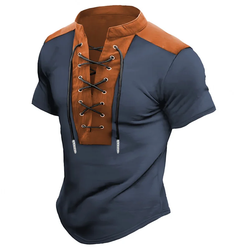 Hot-Selling Men's Summer Short Sleeve Crew NeckTT-shirt European and American Style Drawstring