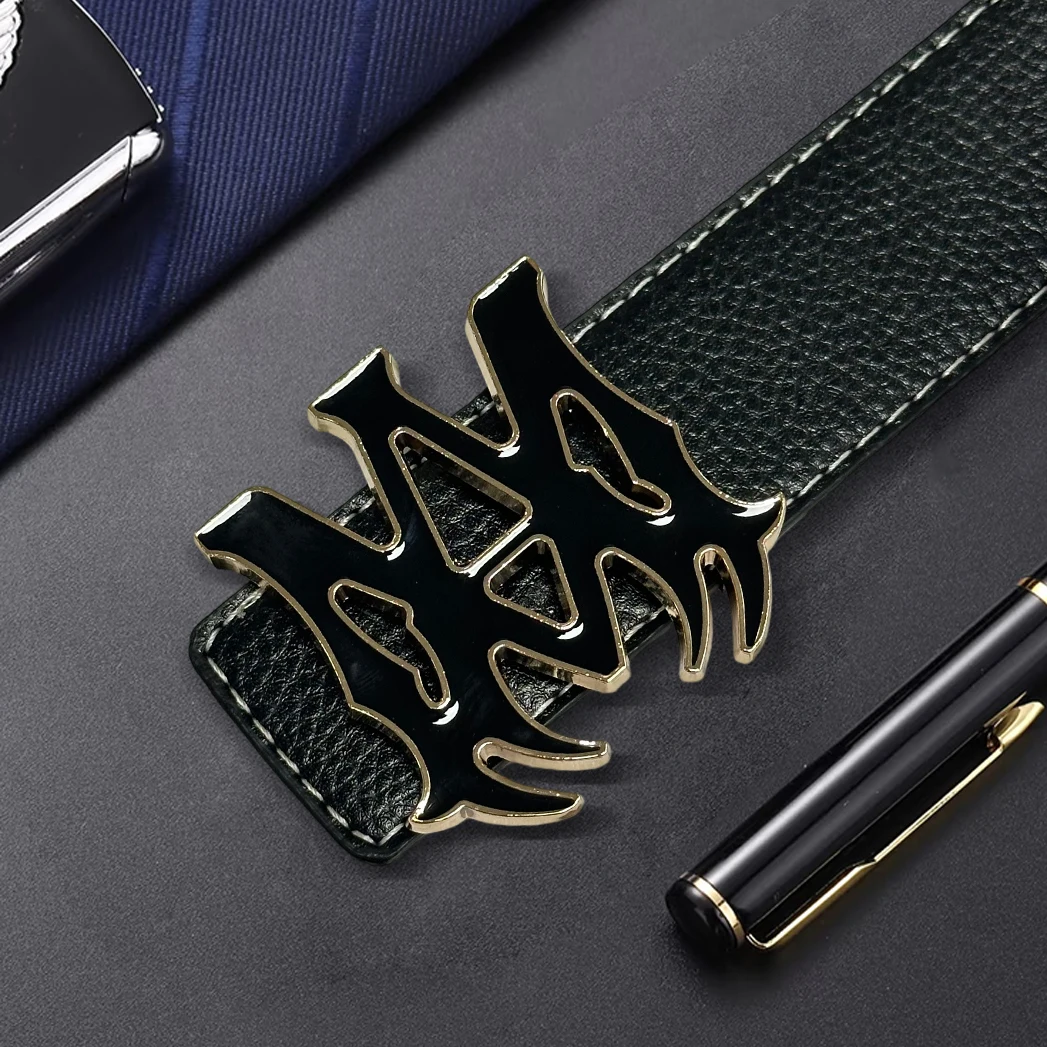 حزام أعمال للرجال بتصميم MA بسيط، حزام خصر متعدد الألوان من جلد البولي يوريثان الأسود لمكتب بنطلون الجينز