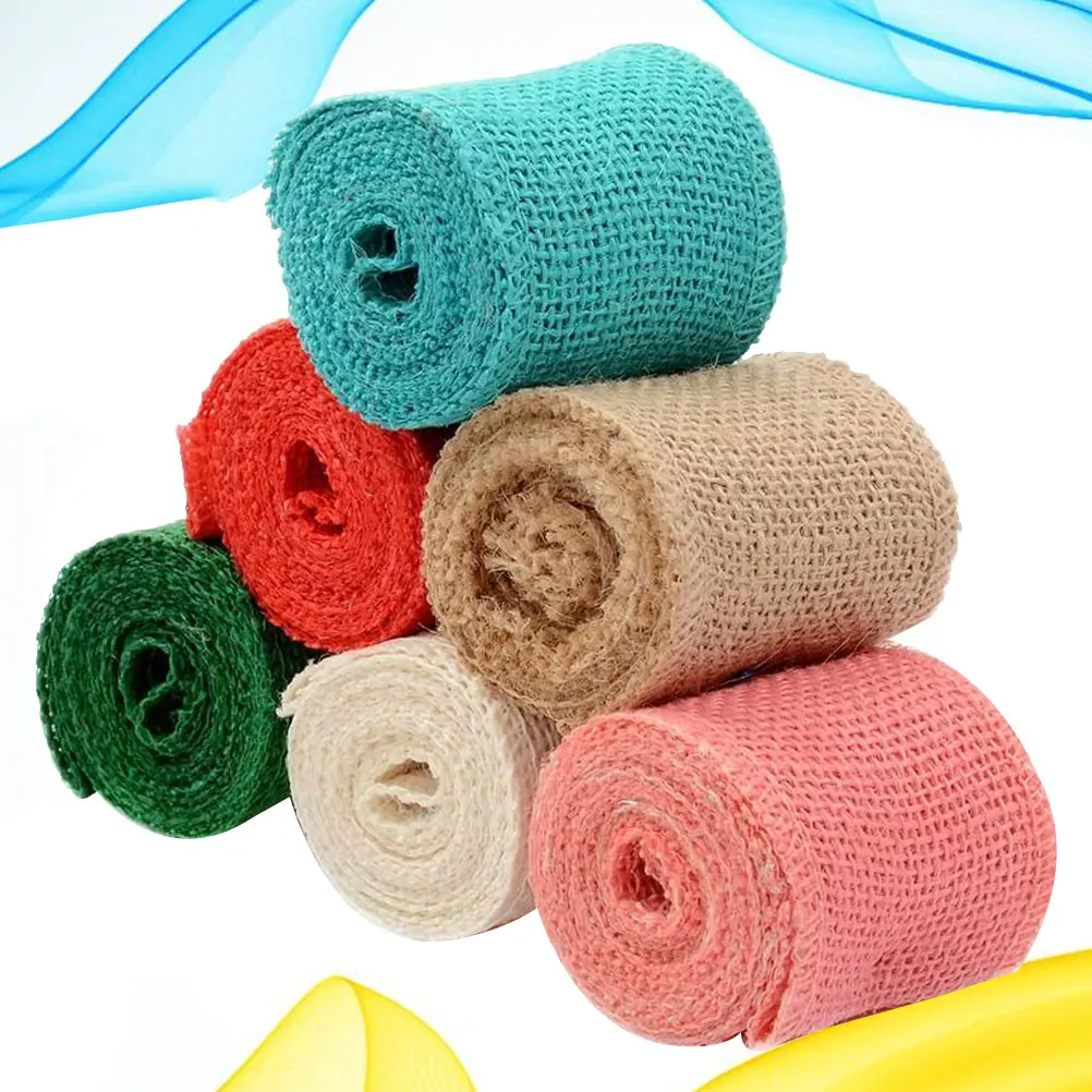 

6 pcs Natural Jute Ribbon DIY Sewing Material Cloth Retro Gift Wrapping Simple Ornament for Party Wedding (2m/Roll, Assorted Col