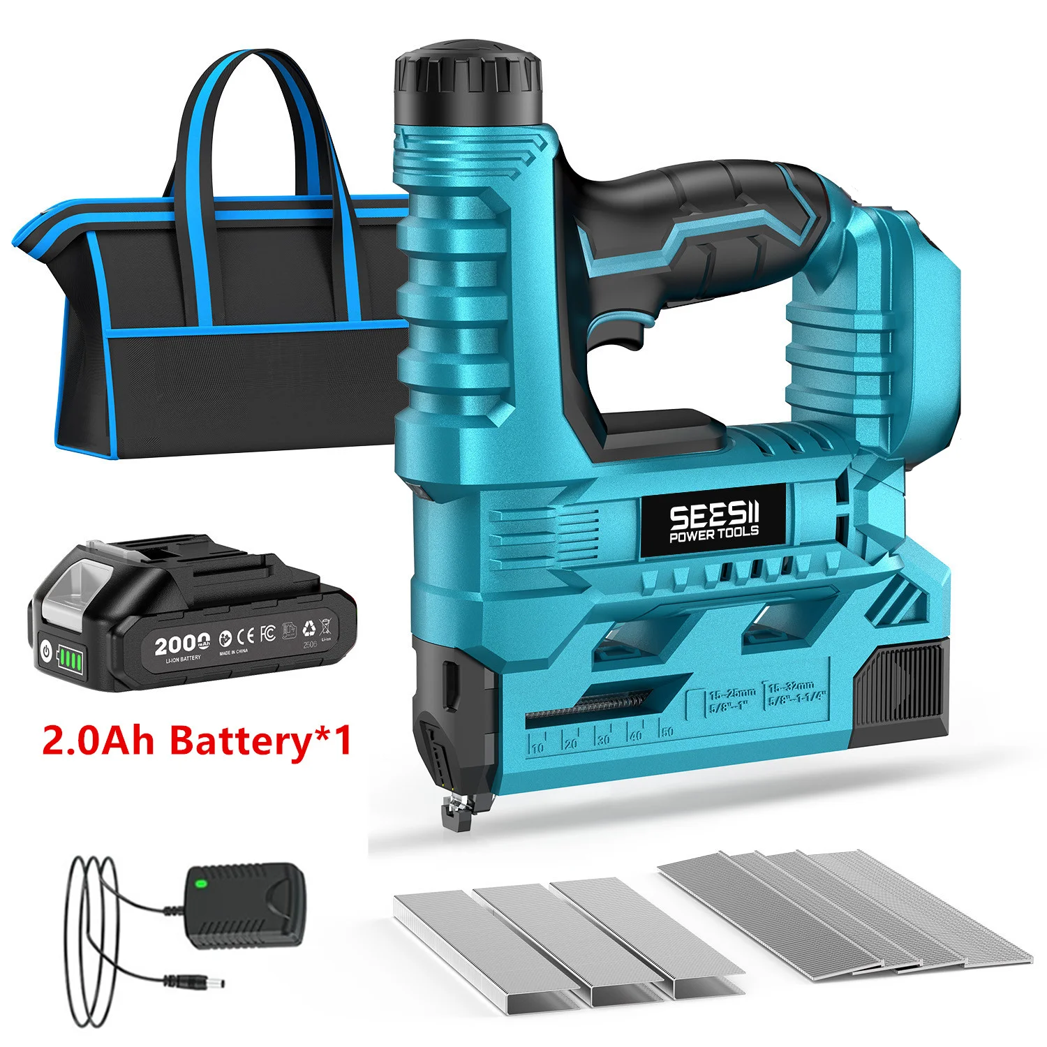 SEESII 18 Gauge Cordless Brad Nail Gun 1000 Brad Nails Akku-Hefter Framing Nailer Möbel Elektrowerkzeug mit 2 Stück Akku
