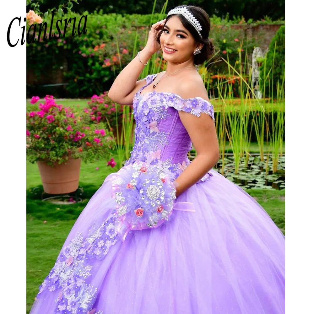 Gorgeous Lilac Quinceanera Dresses for 15 Year 2022 Ball Gown Sweetheart  Off the Shoulder Long Party Dress for Girl