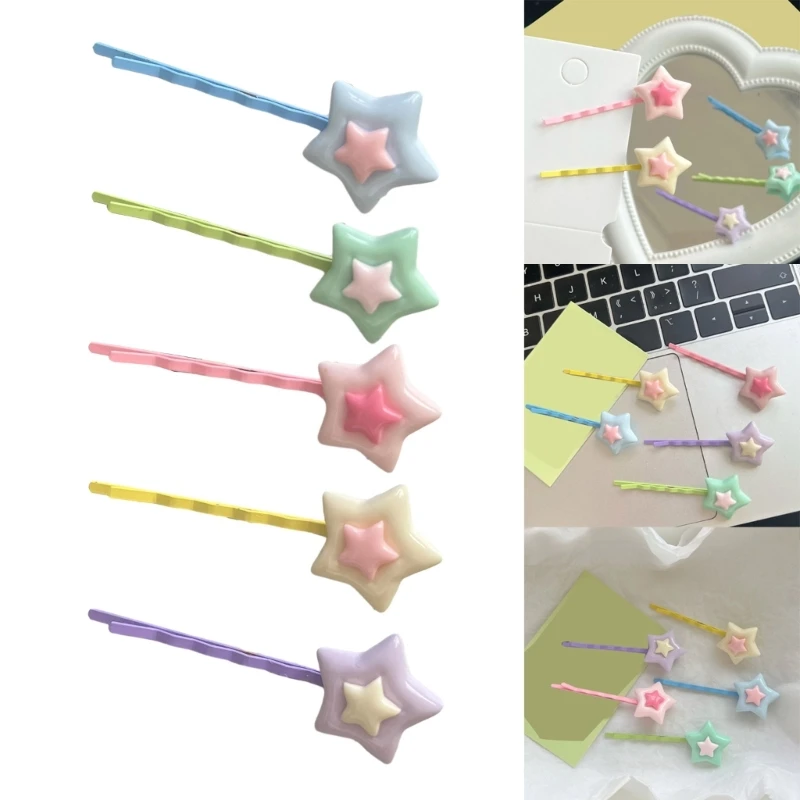 1PC Double Layer Star Shape Y2k Style Hot Girls One Word Hair Pin Cool Hair Clip for Girls Non-slip Hair Barrettes for Teenagers