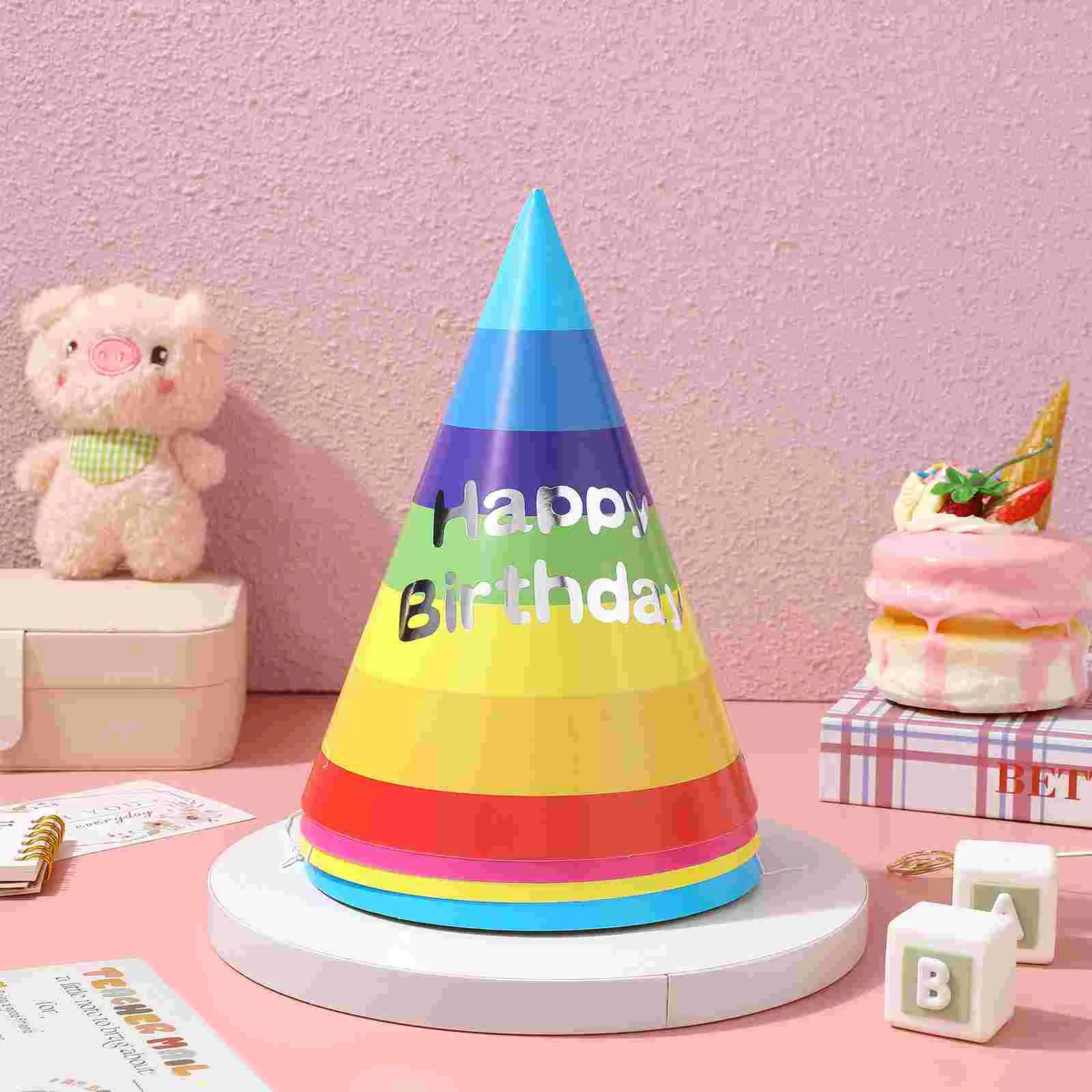 20 Pcs Rainbow Birthday Hat Fun Colorful Party Hats Traffic Cone for Kids Celebration Portable Paper Small