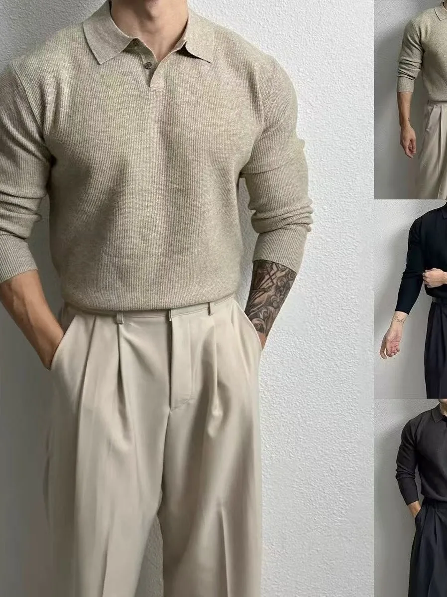 

Soft Knitted irt Men's Loose Fit Comfortable Skin-friendly Versatile Base Layer Sweater Casual Sle Pure Color Design