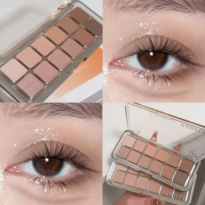 12-Farben-Matt-Lidschattenpalette mit niedriger Sättigung in Tee-Aprikosen-Erdtönen, langanhaltend, perlmuttartig, matt, für den täglichen Gebrauch. – Detail 13