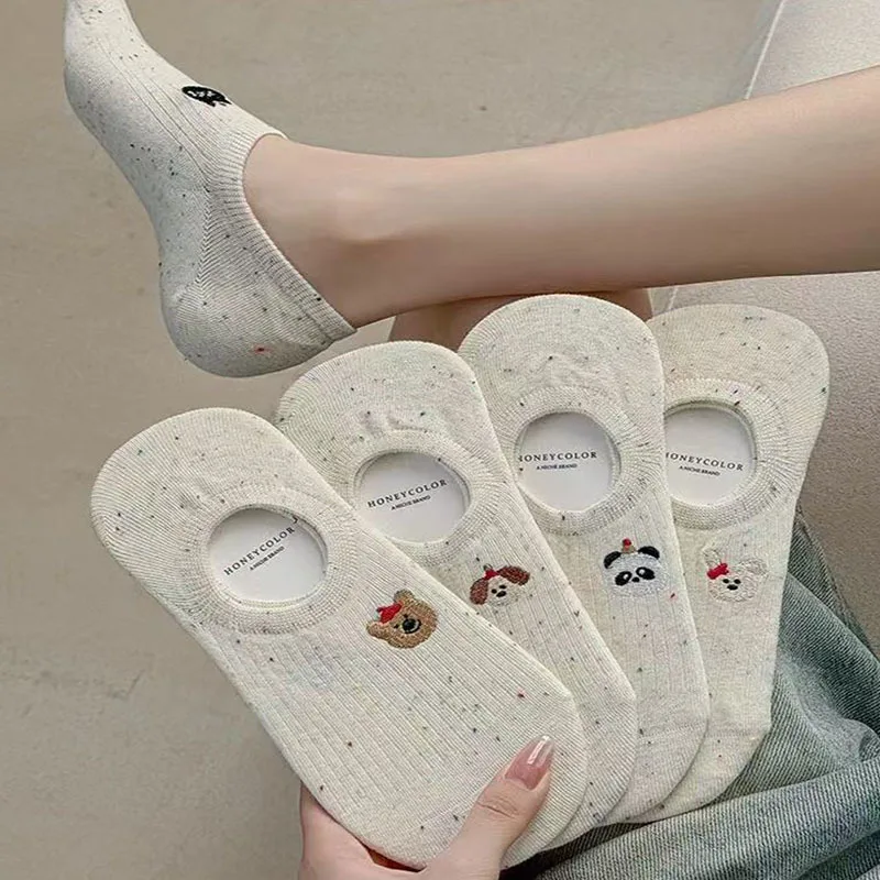 1/5 Paar kurze Damensocken mit Cartoon-Tier-Hundemotiv für Frühling und Sommer, atmungsaktive und bequeme, unsichtbare Freizeitsocken – Detail 2