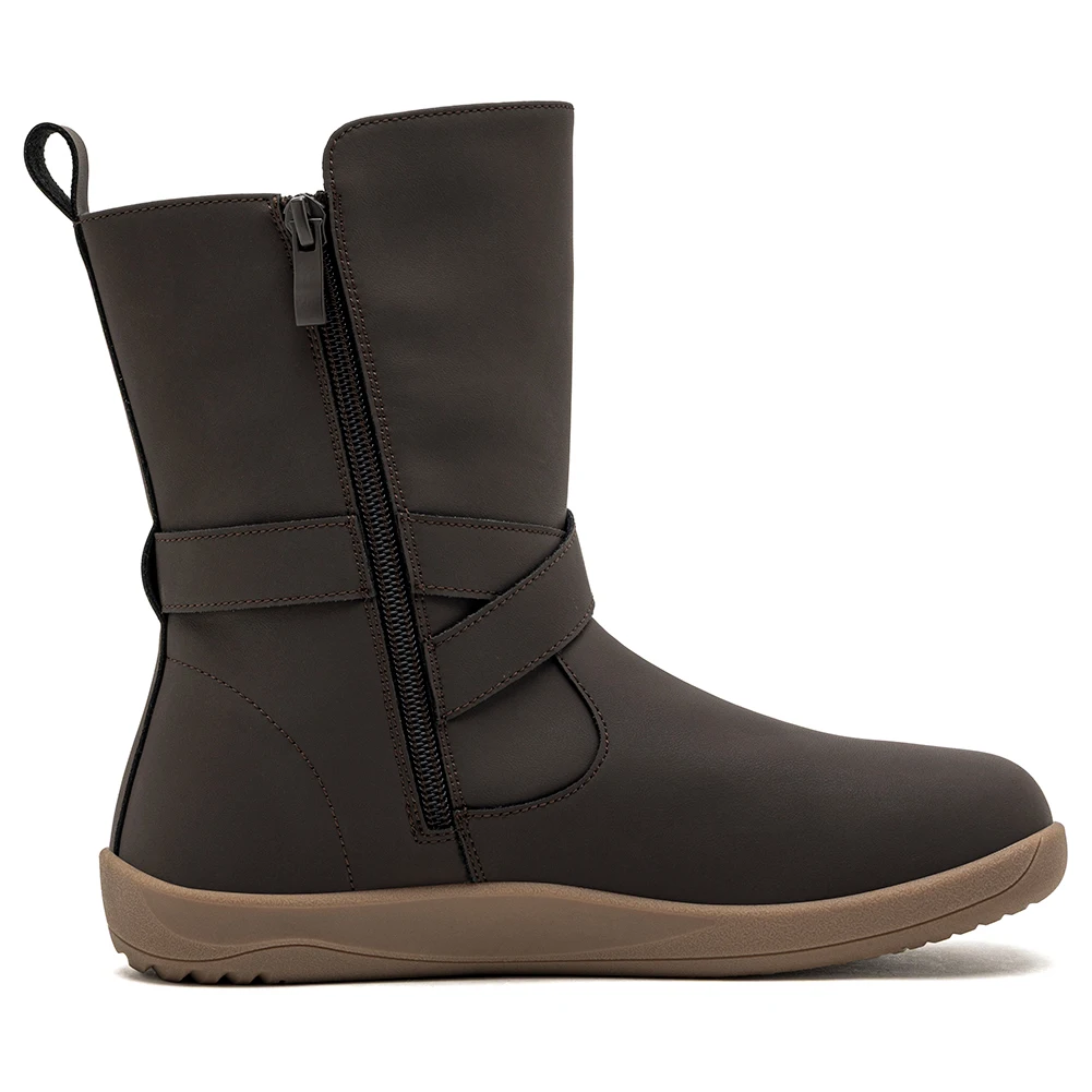 HOBIBEAR Weit geschnittene Barfußstiefel für Damen, Kunstleder, mittelhohe Knöchelstiefel, Zero Drop, seitlicher Reißverschluss, leichte Wanderschuhe – Detail 13