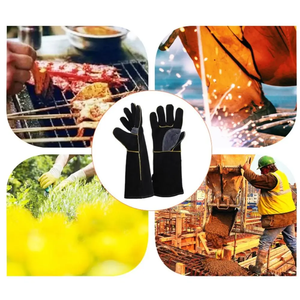 Leather Heat Resistant Gloves High Temperature Resistance Heat Insulation Safety Gloves 14/16 Inch Work Gloves Fireplace