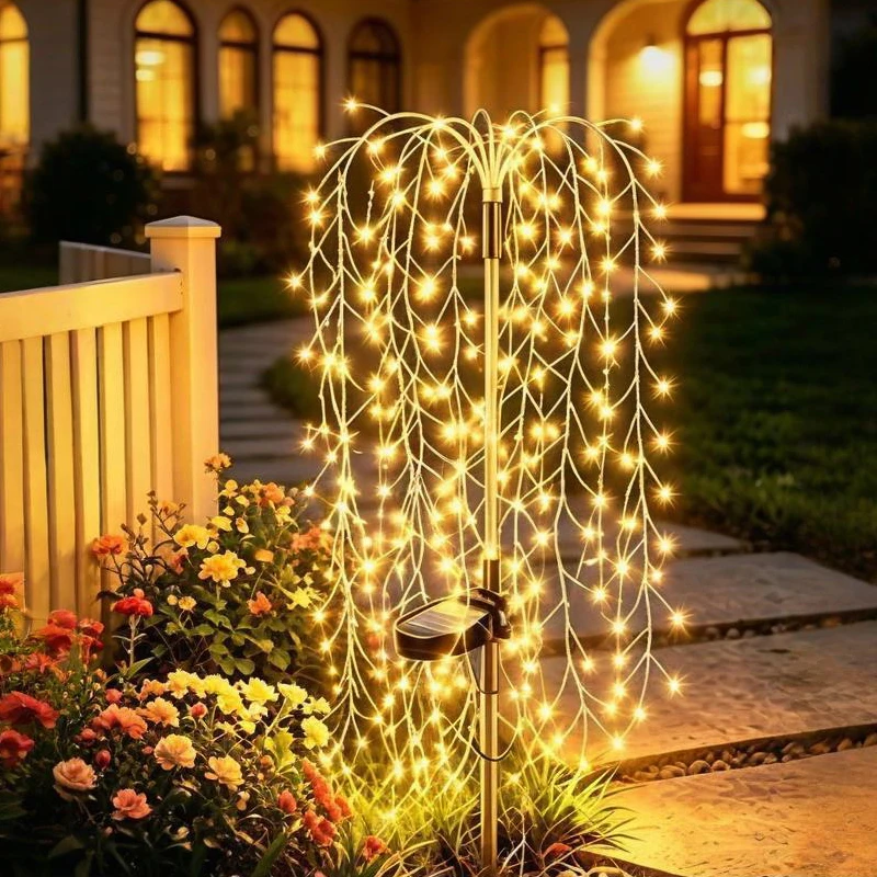 Outdoor LED Solar Willow Lights Waterproof Stake Fairy Lights for Garden Pathway Lawn