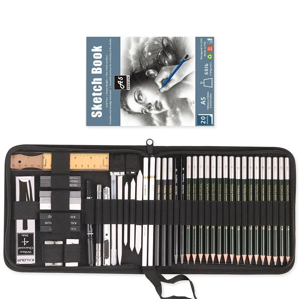 

54Pcs Drawing Sketch Pencils Set Wood Pencil Tool Kit Artist Pencil Bags Graphite Charcoal Pencils Erasers Book Painting for Kid