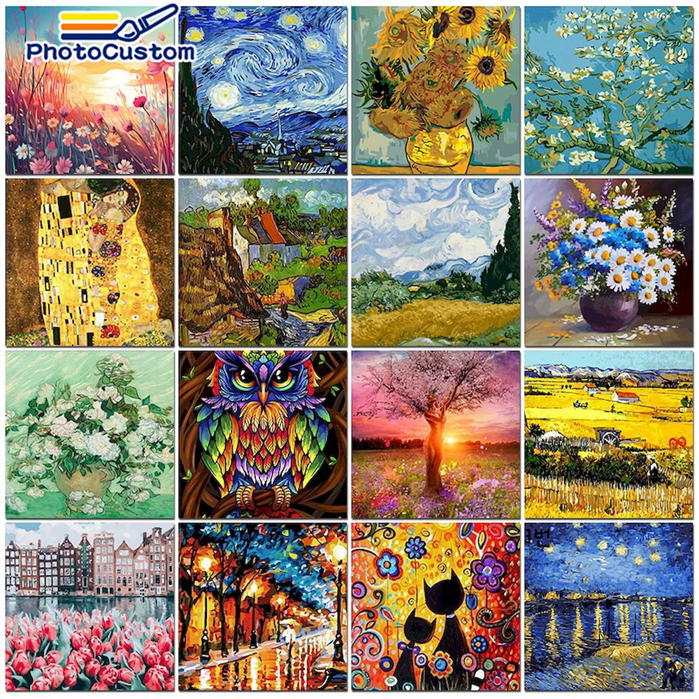 

Brushstroke frameless Van Gogh Painting By Number Oil Picture On Canvas DIY Kits Acrylic Paint Landscape Figure Drawing Colorin