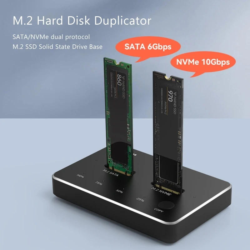 M.2 NVMe/Sata Dual Bay SSD Solid State Drive Base USB3.1 Internal Duplicator Hard Drive Box 10Gbps Super Fast 2TB+2TB