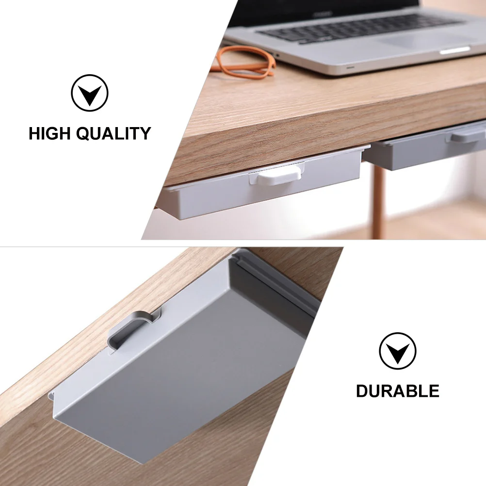 3Pcs Sticky Under Desk Box Wear Resistant Stationery Organizer Hidden Drawer Minimalist Design Storage for Office Kitchen