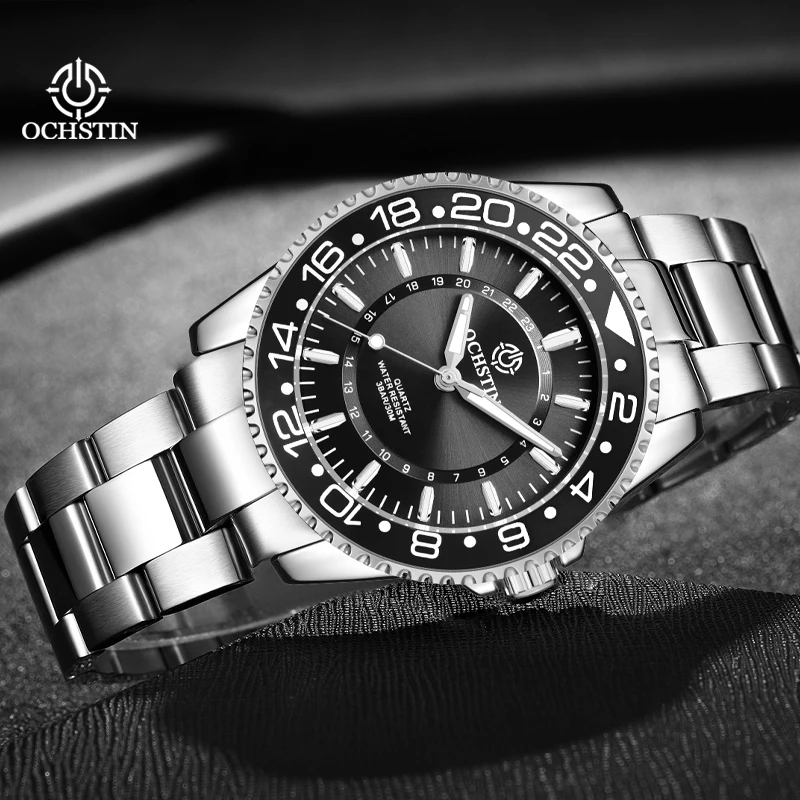 OCHSTIN Man Quartz Movement Men‘s Steel Band Wristwatch Waterproof Watches Man Fashion Mineral-hardened Glass Male Clock