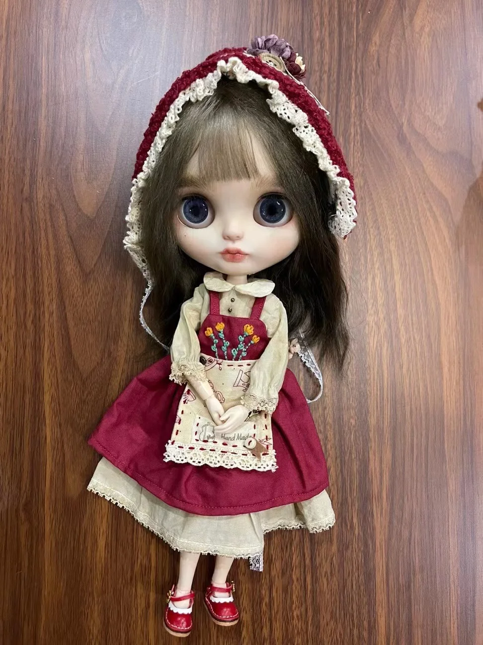 BJD Blythe sukienka ubrania małe czerwone bandana spódnica z fartuchem 1/6 30cm lalki (pasuje do Pullip,Ob24, ob22, Licca)