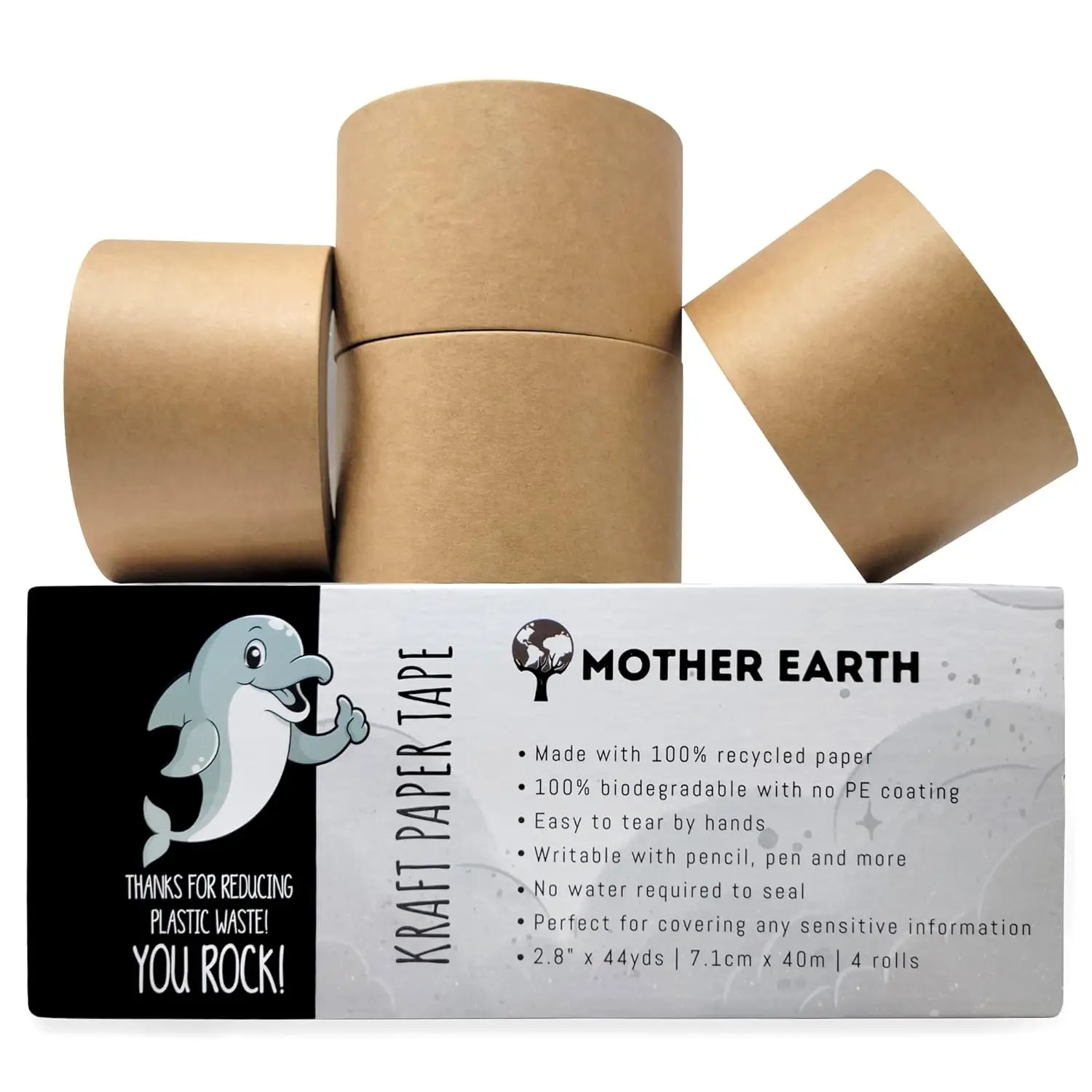 

Kraft Paper Tape 2.8" x 44 yds (132ft) for Packaging & Masking | Easy-to-Tear & Writable with Zero Waste Packaging | 4 R