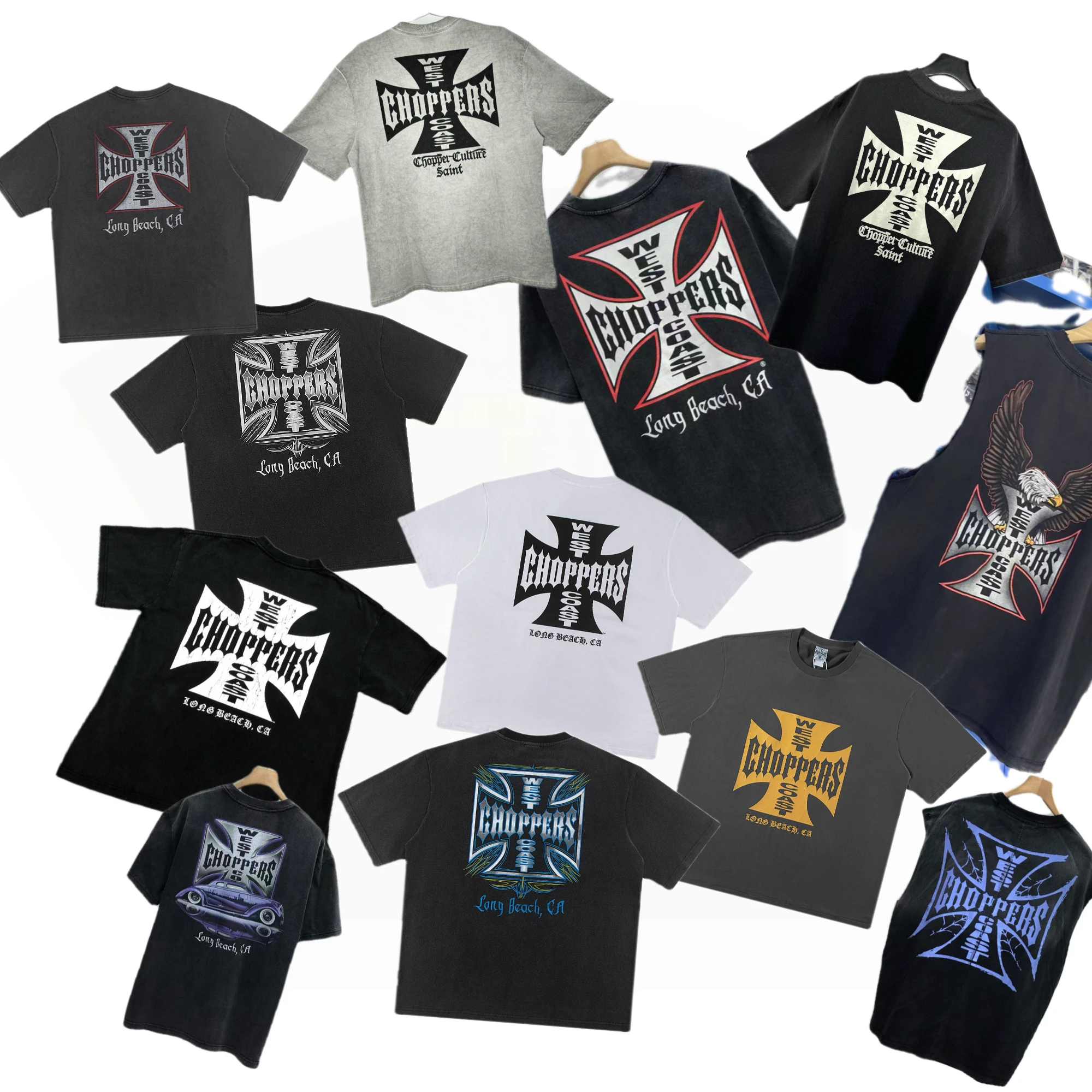 

Футболка винтажного стиля West Coast Choppers, уличная мода, круглый вырез, хлопок, повседневная футболка