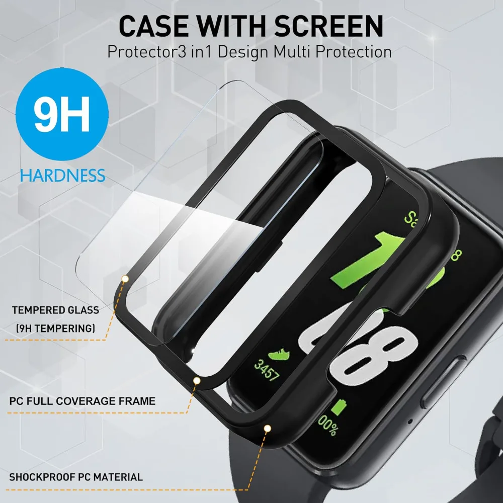 Screen Protector Case+Glass 2 in 1 for Samsung Galaxy Fit3 Bumper Hard PC Protective Cover All-around Anti-scratch Accessories