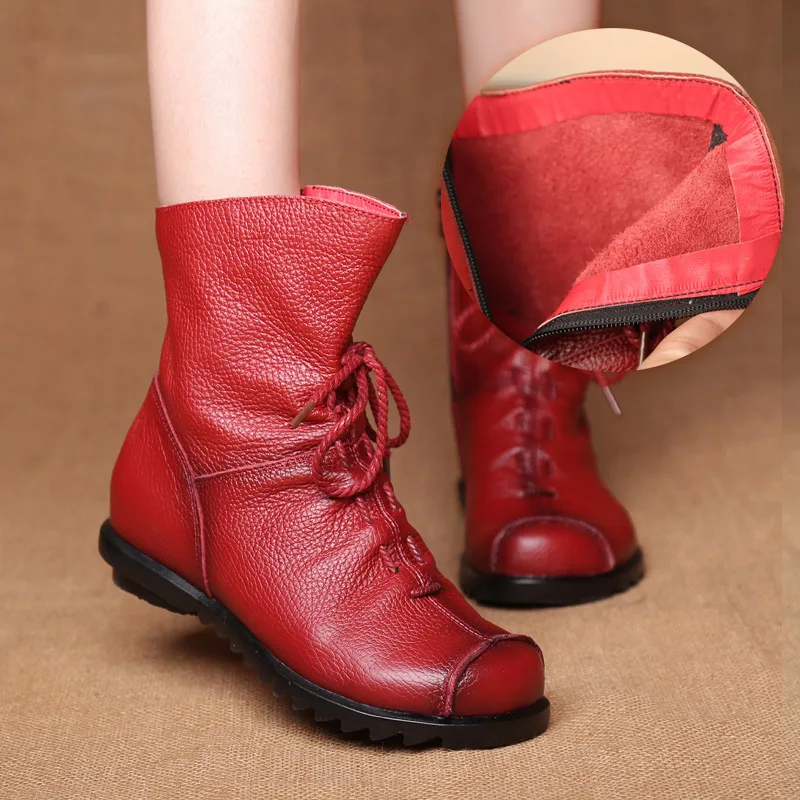 Women Shoes Retro Original Leather Short Boots Warm Leather Boots Autumn and Winter New Ankle Boots women Boots Botas De Mujer