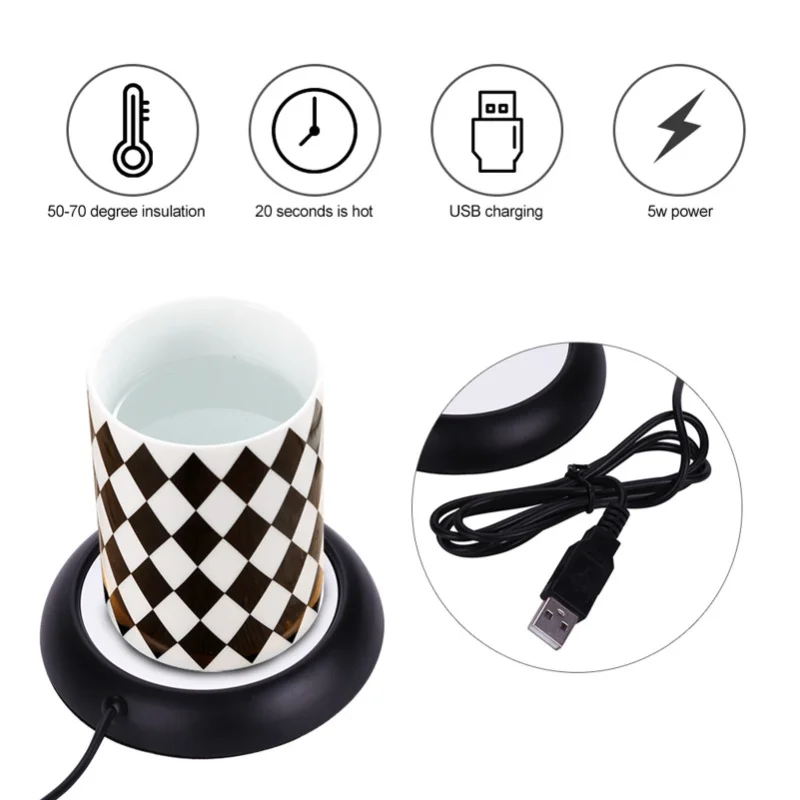 Wood Grain USB Cup Warmer Heat Mat For Beverage Mug Office Tea Coffee Heater Pad