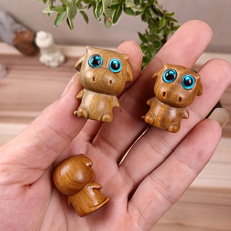 Miniature Interior Wooden 1PCS About 3.3x2.8x2.3cm Carved Cartoon Animal Cow Pendant Cute Desktop Accessories DIY Pendant Couple